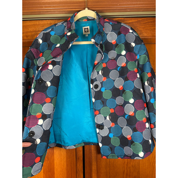 Anne Klein Blazer Polka Dot Design Stand Collar Button Closure Multicolor W 12 - Picture 13 of 13